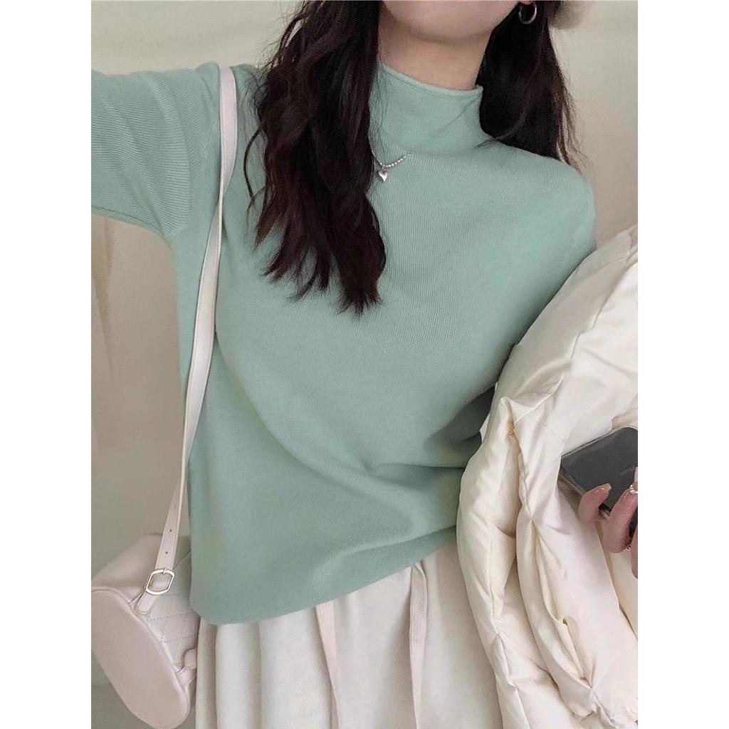 Women's Slim-Fit Half-High Collar Knit Top, Autumn/Winter 2026, Long-Sleeve, Soft and Figure-Flattering.