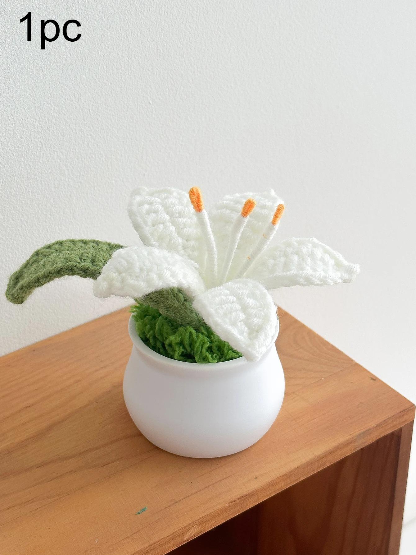 

1 шт. Цветы Ручной вязки Лилия в горшке Нежные Вязаные крючком Плетеные Цветы Горшок Подарок на День матери День святого Валентина Украшение комнаты дома 1pc белый