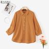 ZANZEA Women Turn Down Collar Loose Casual Long Sleeve Blouse
