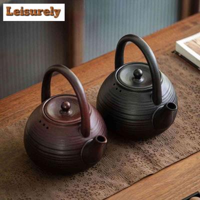 1000ML Retro Threaded Lifting Handle Teapot Chinese Ceramic Health Pot Large Capacity Boiling Water Kettle Kung Fu Tea Set