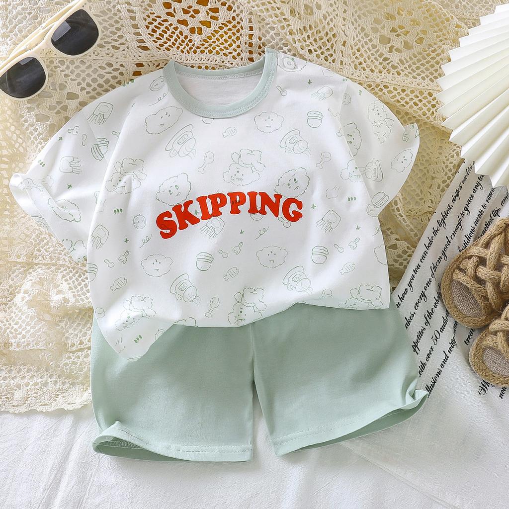 Children's Cotton Short-sleeved Set - Summer Girls' And Boys' Sports T-shirts And Shorts Set