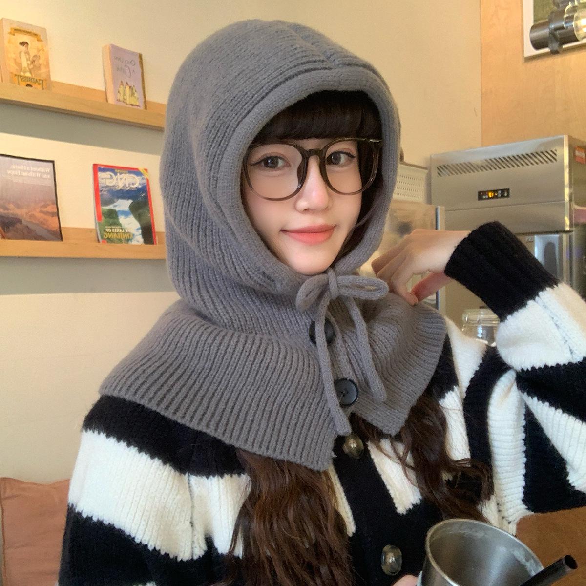 Women s Autumn-Winter Knitted Balaclava: Warm Hooded Scarf with Ear Protection & Neck Gaiter