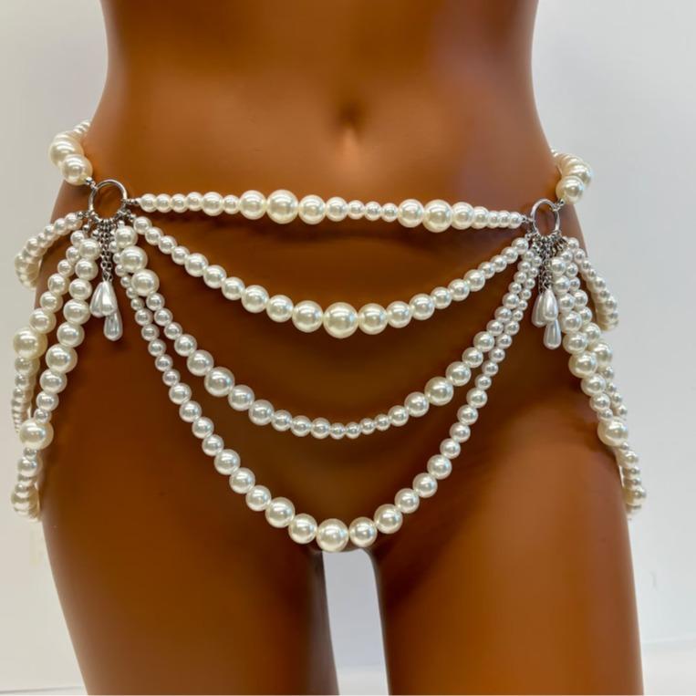 New Waist Chain, Sexy Accessory, Body Chain, Imitation Pearl, Hollow Out, Multi-layer Tassel, Waist Chain