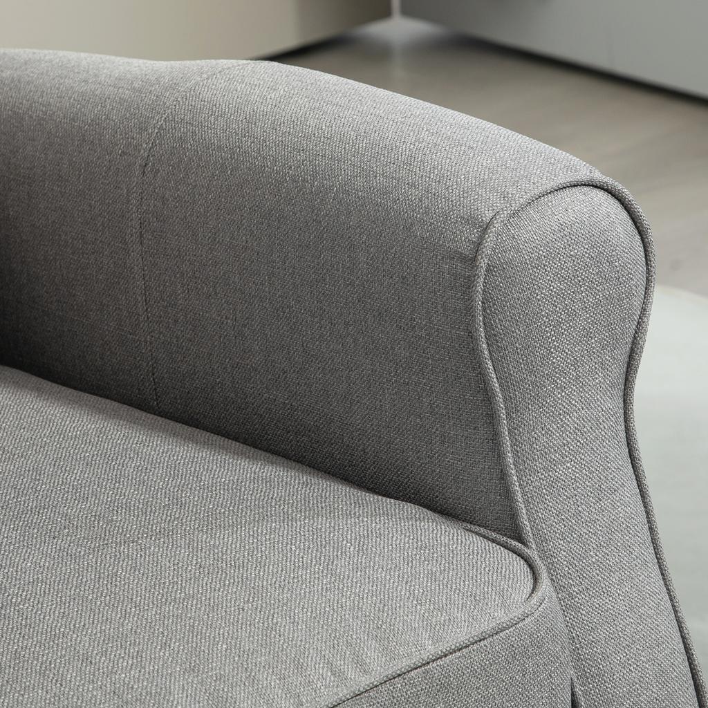 Manual Reclining Relax Armchair Upholstered In Synthetic Linen With Retractable Footrest 150 Kg Load Capacity Gray