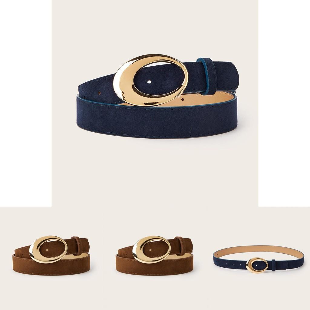Minimally Retro Gold Ring Buckle Decorative Suede Women Casual Belt For Fashion Accessories