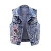 Dames Korte Mouwloze Denim Gilet Gepersonaliseerd Design Losse Doen Oud Top