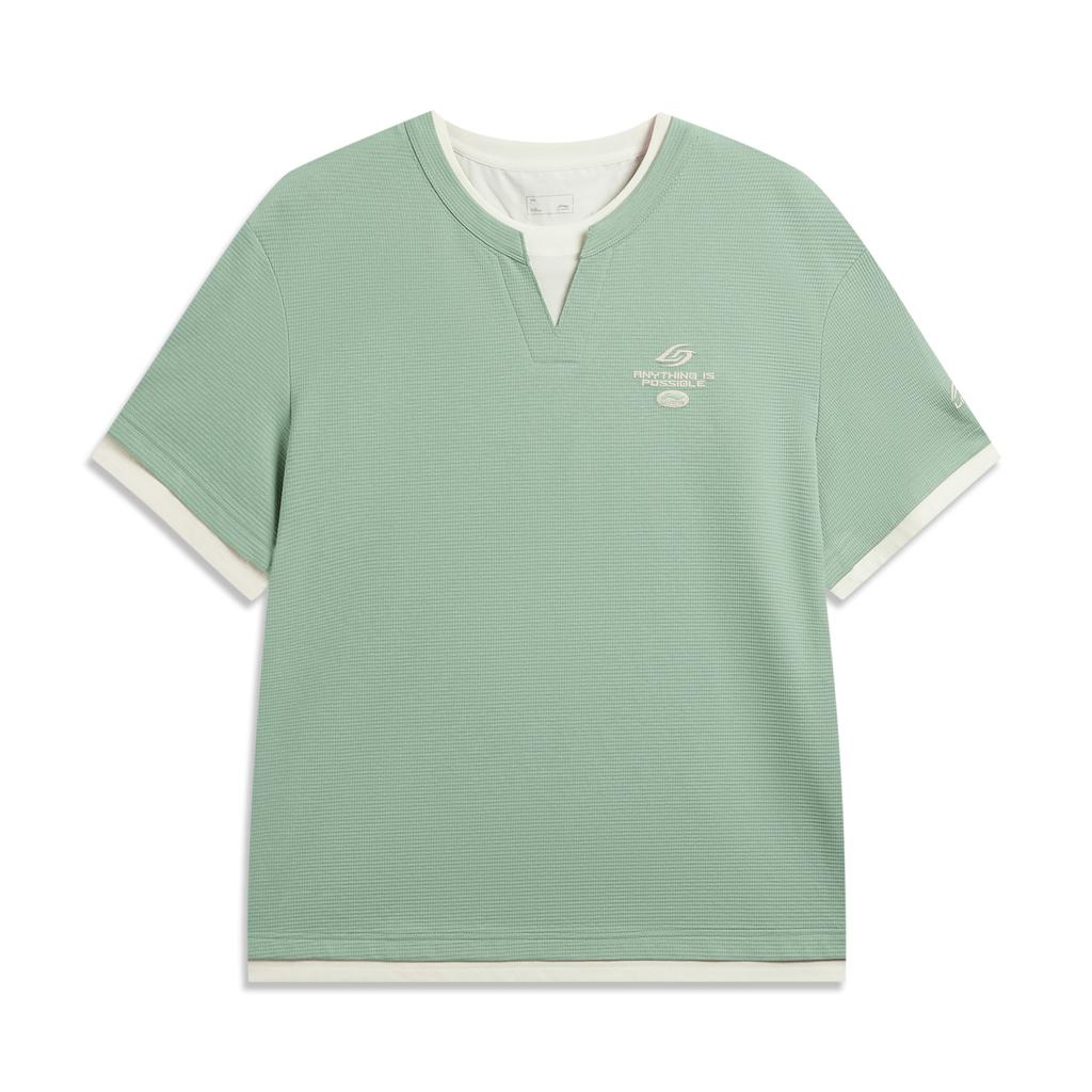 Li Ning Sports Lifestyle Series Simple Casual Spliced Round Neck Loose Short Sleeve T-Shirt Men Tops ATSW399-5