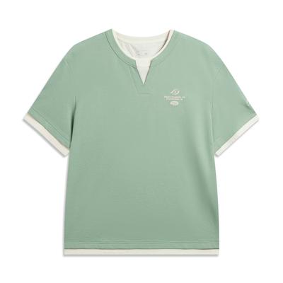 Li Ning Sports Lifestyle Series Simple Casual Spliced Round Neck Loose Short Sleeve T-Shirt Men Tops ATSW399-5