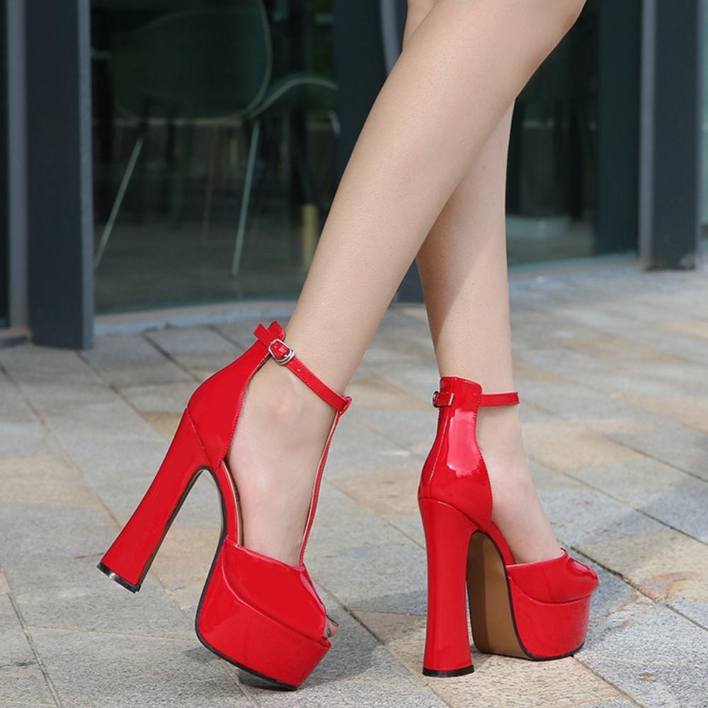 Europäische Damen Peep Toe Plateau T-Riemen Block High Heel Sandalen Übergrößen Schuhe Für WZ-B14-52