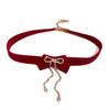 New Year Flocking Bow Tassel Pearl & Rhinestone Necklace – Elegant Clavicle Chain Design
