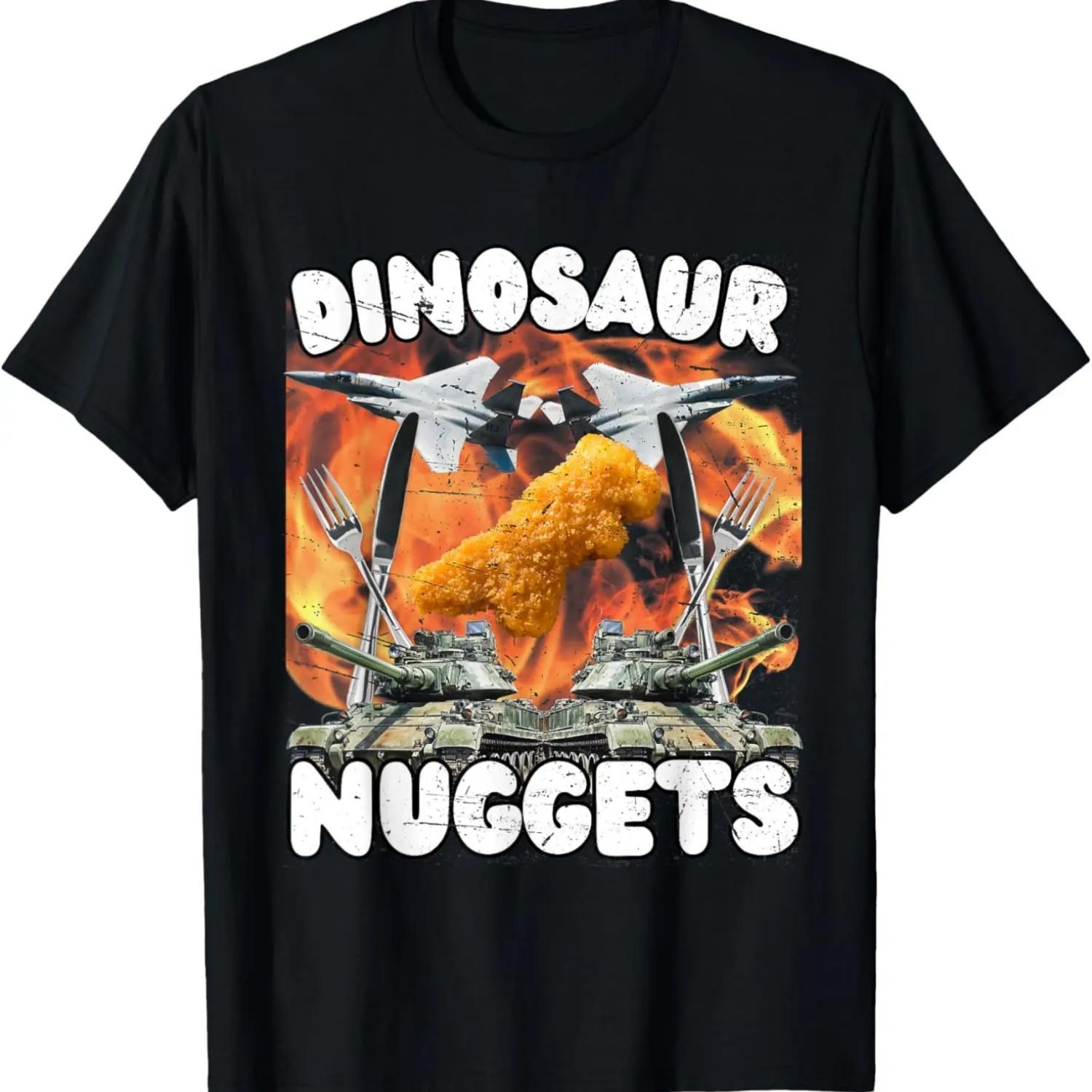 

Funny Dinosaur Chicken Nugget Bootleg Hardcore Flames Meme T-Shirt S чёрный