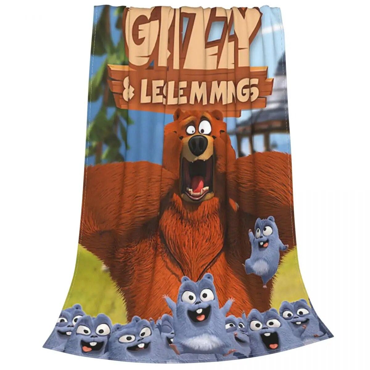 

Одеяла «Гриззи и лемминги», флисовые всесезонные одеяла с медведем в стиле аниме, портативные ультра-мягкие пледы для дома, спальни, ковер, кусок 75x100cm 30x40in