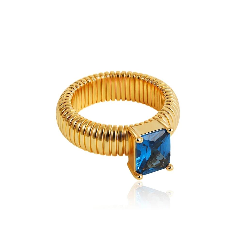 Anelli Placcati Oro 18K Impermeabili Cristallo Multicolore Texture a Strisce Chunky Anello Nuziale Quadrato Lucido Delicato Zircone Gioielli Punk