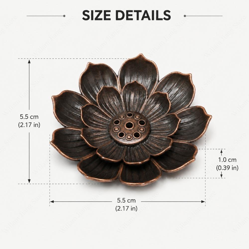 Alloy Lotus Incense Burner Desktop Censer with Ash Tray for Tea Space Living Room Indoor Aromatherapy Ornament Elegant Look 7