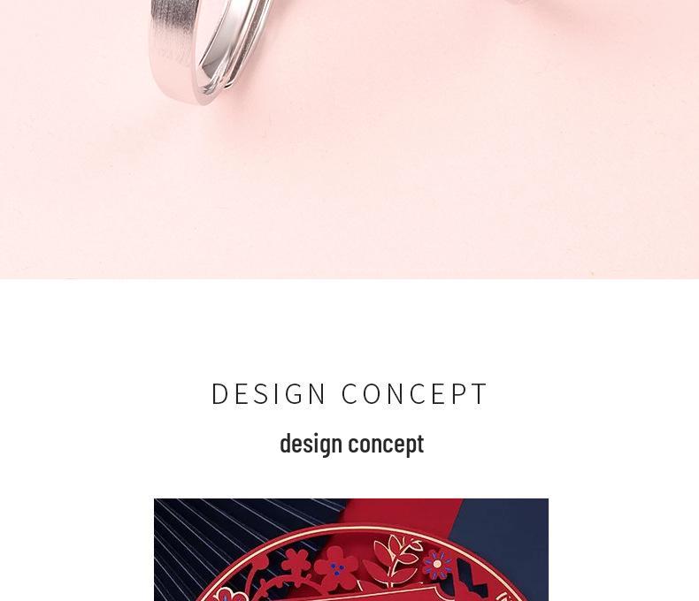 Double Happiness Sterling Silver Couple Rings - Chinese Style Valentine's Day Gift