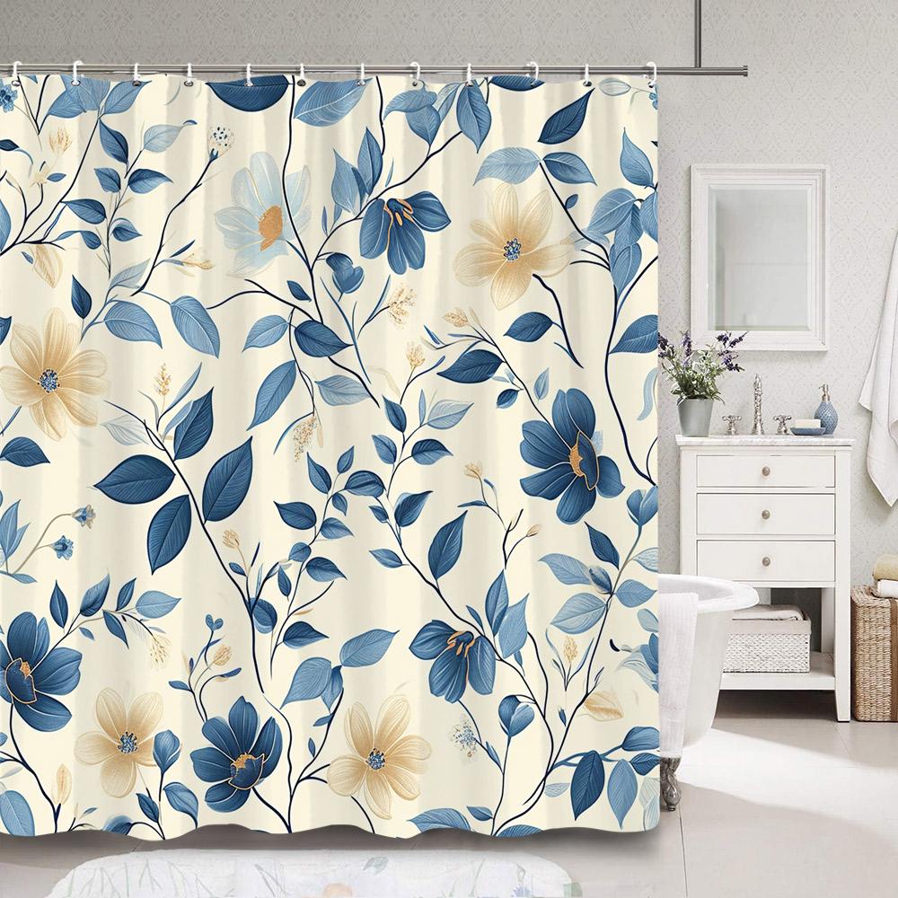 Modern Simple Colourful Leaf Shower Curtain Botanical Pattern Polyester Fabric Shower Curtains Bathroom Decoration With Hooks