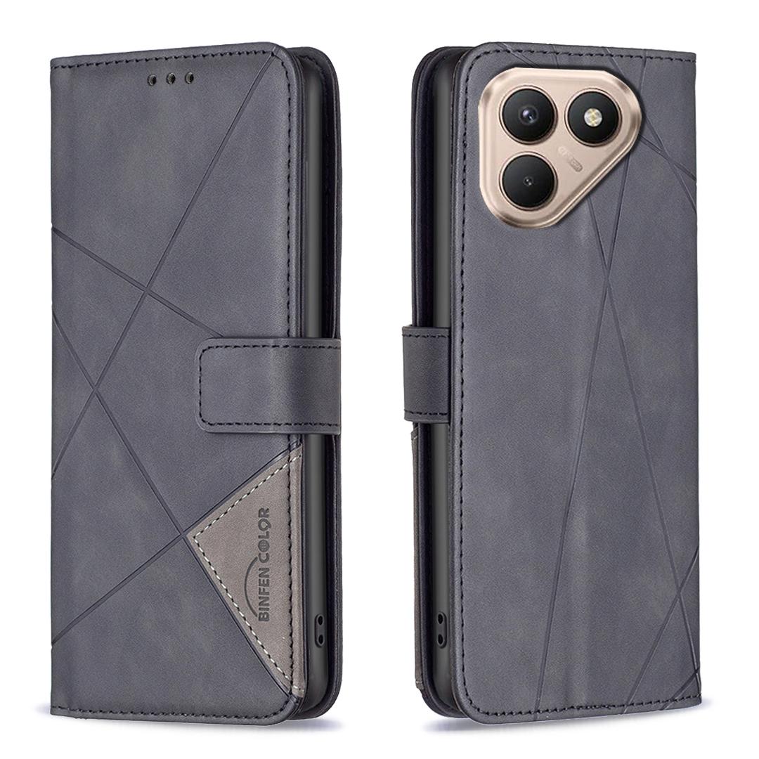 

For TECNO Pova 7 Pro 5G Phone Case BINFEN COLOR Wallet Stand Geometry Imprinted Leather Cover Black