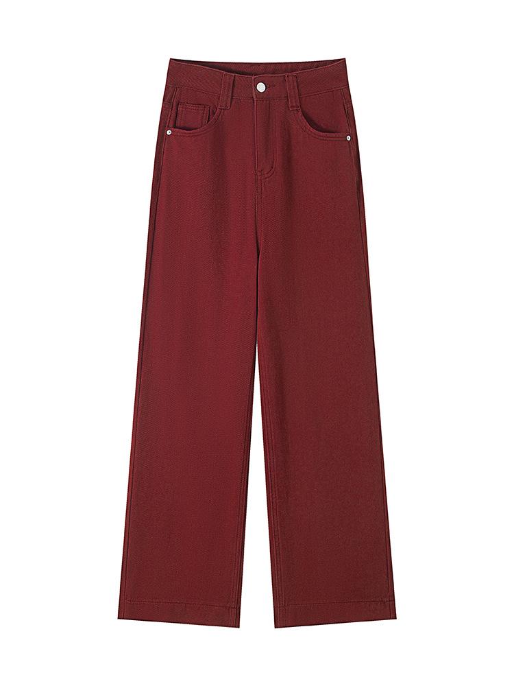 Ancola Red High-Waisted Floor-Length Wide-Leg Slimming Pants, 2025 Spring Women's Collection