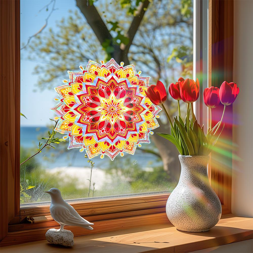 Dreidimensionale und farbenfrohe Mandala-Heimverschönerung und -dekoration Balkon Glastüren und Fenster Statische Fensteraufkleber