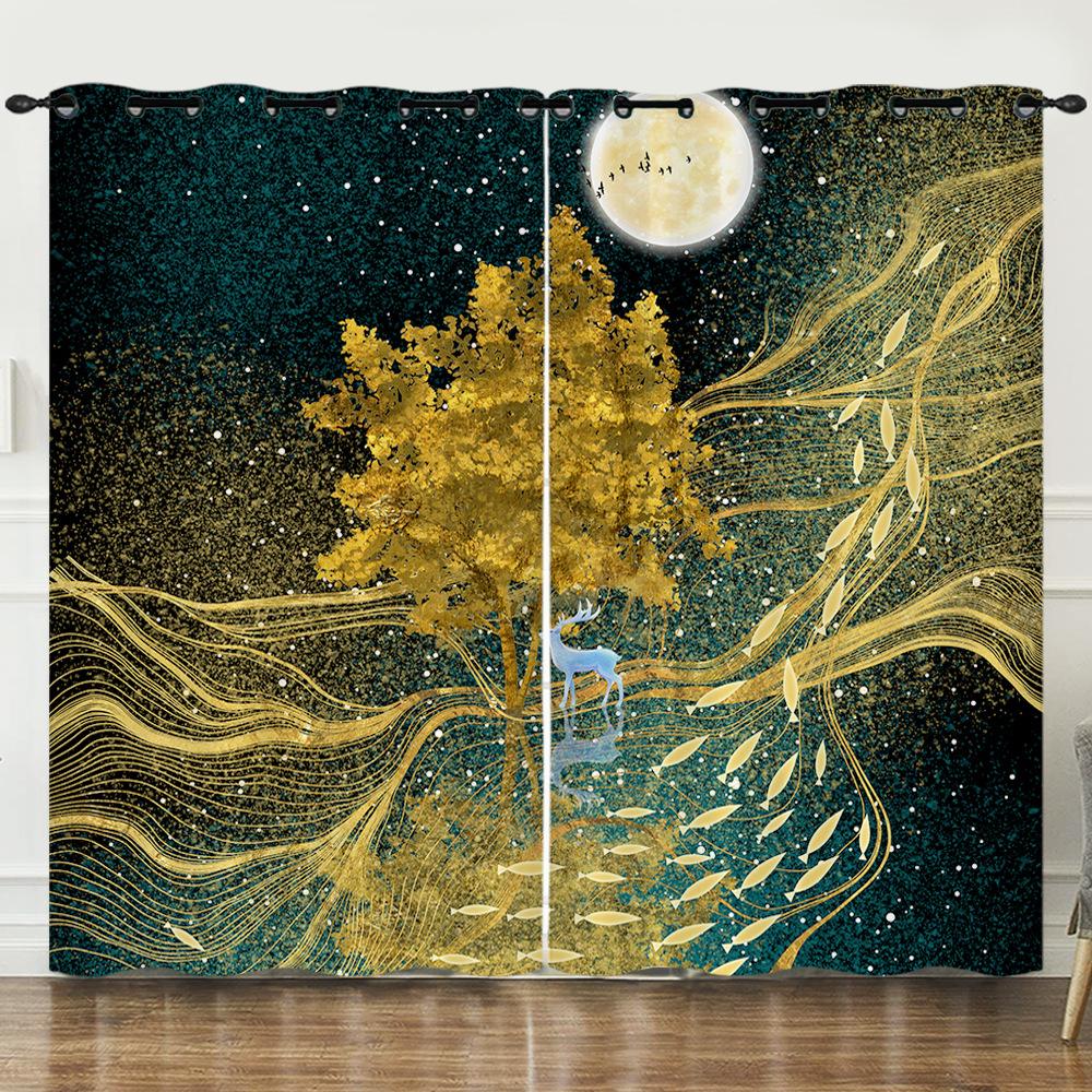 Curtain Animation Cartoon Deer Dream Deer Digital Printing Blackout Curtain Punching