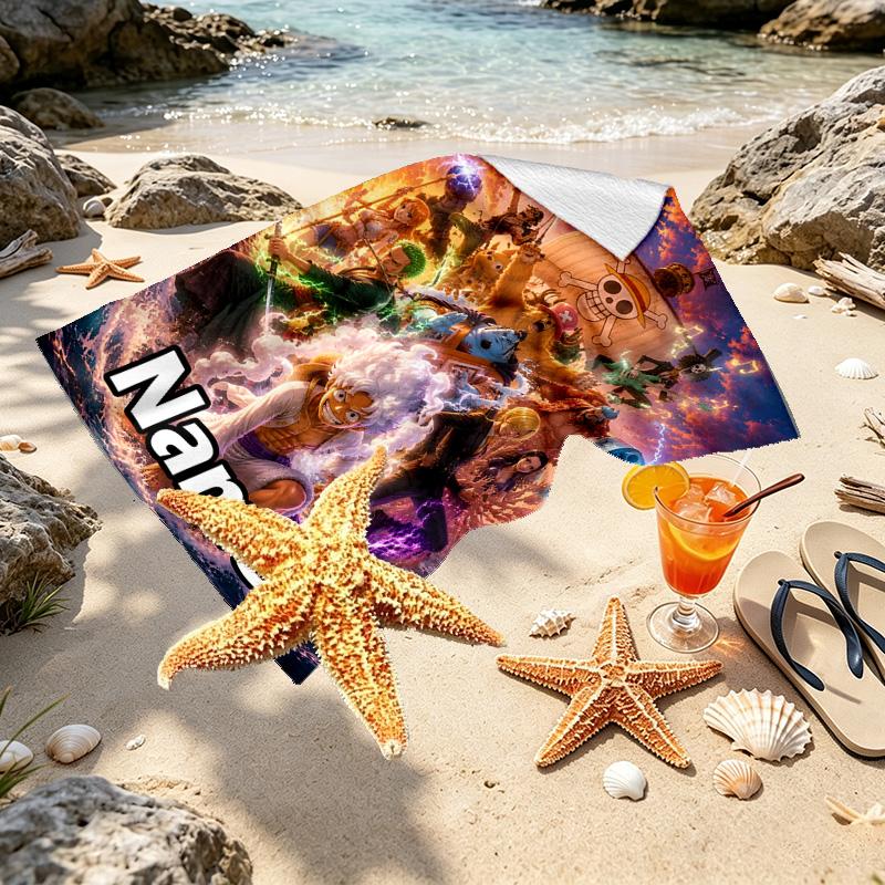 Custom Name Personalized One Piece Print Beach Towel, for Trip Camping Beach Party Home Decor, Birthday Gift for Family & Friends