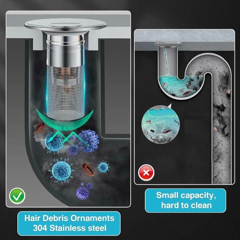 1-20PCS Universal Sink Drain Stopper Stainless Steel Easy Install Pop Up Strainer Anti Odor Anti Clog Bathroom Basin Filter