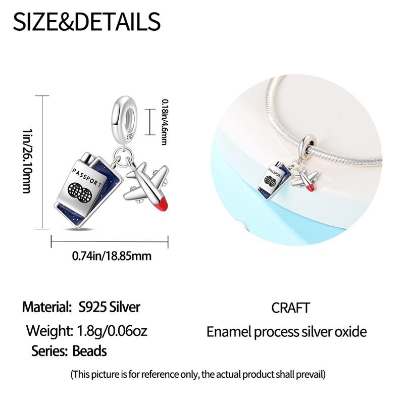 925 Sterling Silver Travel Series Camera Bicycle Tower Compass Bag Pendant Charm Fit 4mm Aperture Bracelet DIY Bead Jewelry Gift