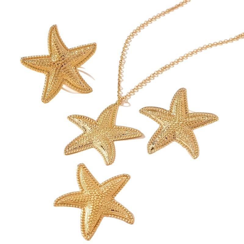 FineOne Set, übertrieben süßes Metall-Urlaubsstil-Seestern-Halskette, Ohrringe, Schmuckset für Damen.