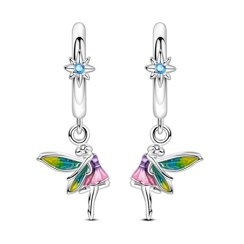 925 Silver Cute Shiny Stud Earring Bow Flower Unicorn Heart Shell Feather Fit Fashion Fine Jewelry Gift for Women