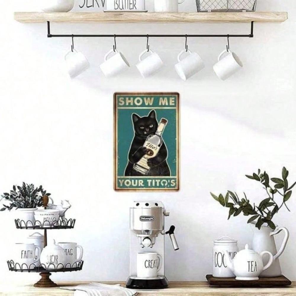 Metal Wall Art Retro Black Cat Tito Poster for Bar Home Decor