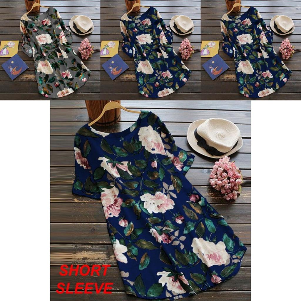 Goodlooking Women Uk Long Sleeve Floral Printed Tunic Tops T Shirt Mini Dress