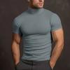 Herren Sommer T-Shirt Halbhoher Kragen Slim Fit Dehnbar Einfarbig Kurzarm Base Layer Top Täglich Sport Übung Gym Tee
