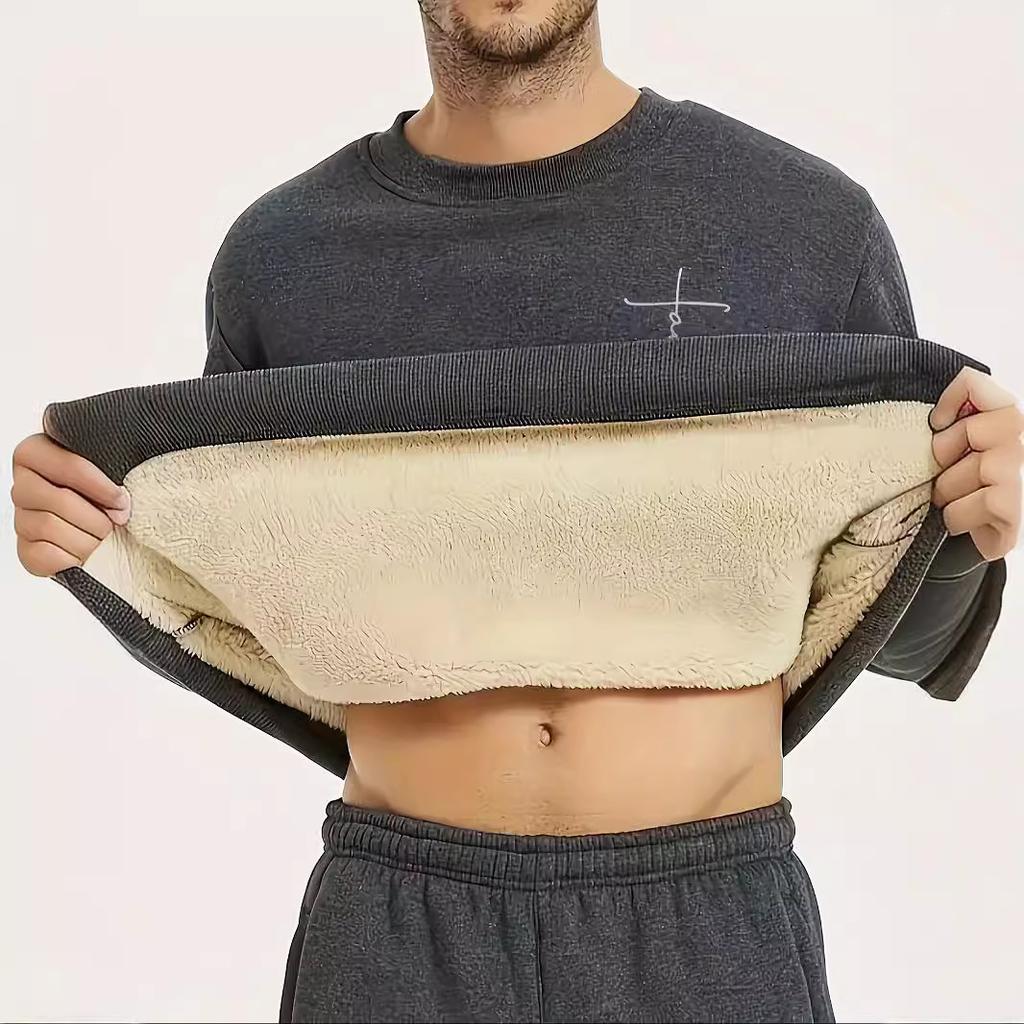 Long Sleeve T-Shirt Men's Spring and Autumn Crew Neck Lamb Fleece Autumn Casual Loose Premium Crew Neck Sweater