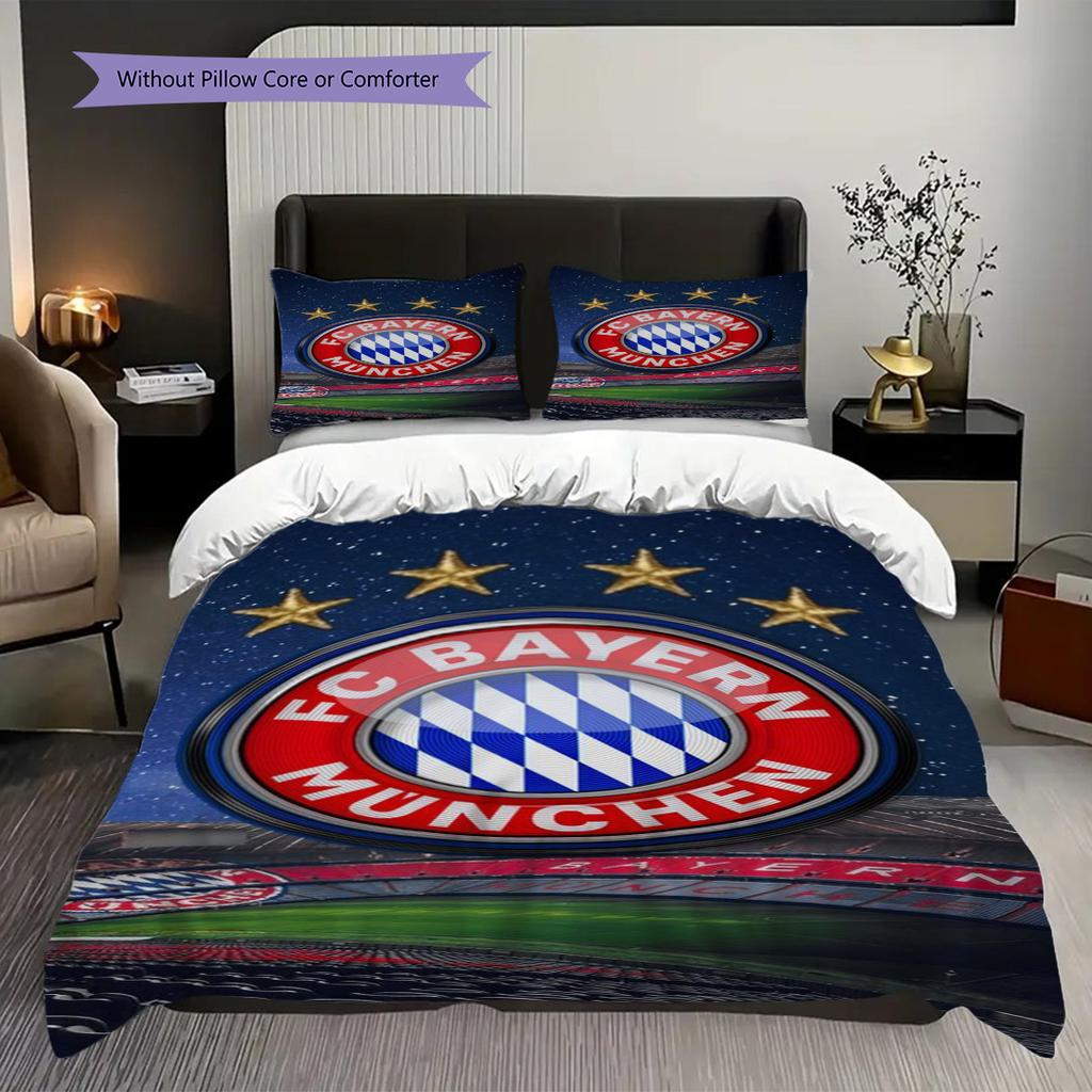 Biancheria da letto con stemma FC Bayern Monaco (1 * copripiumino + 2 * federa, senza nucleo) Set biancheria da letto 2D Piatto Regalo di Natale Compleanno Morbido e Confortevole