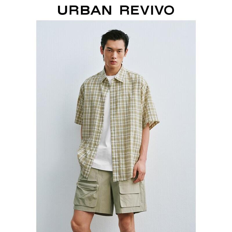 UR2026 Men s Summer Textured Plaid Casual Shirt S