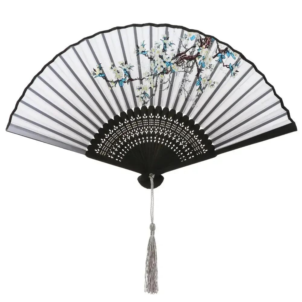Retro Flower Pattern Home Decoration Elegent Bamboo Folding Fan Chinese Style Painting Handheld Fan Dance Performance Props