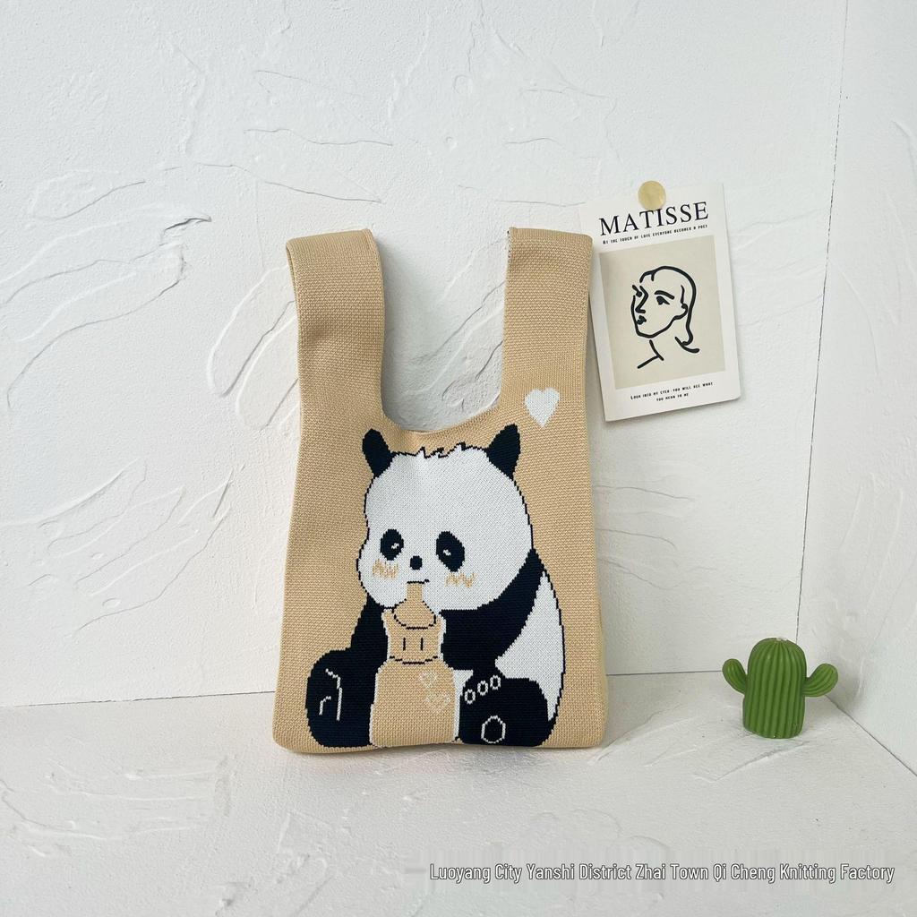 Panda Knit Women's Cross-Border Wrist Tote Handbag