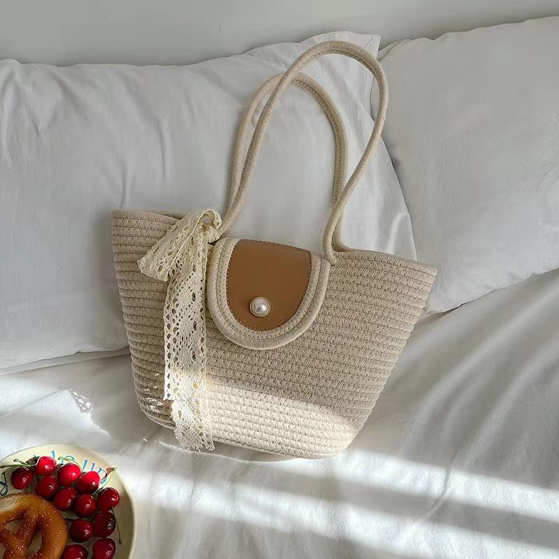 

New straw bag woven vacation backpack fashion versatile shoulder large capacity tote travel beach bucket bag Medium size, top width 35*height 20*thickness 14