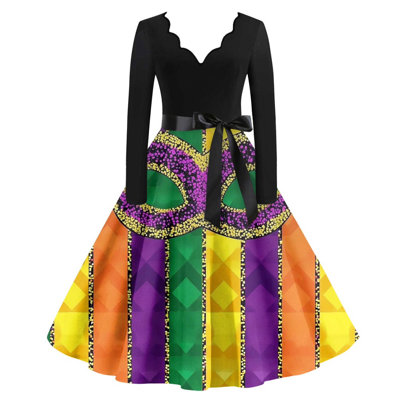 

Женское повседневное модное платье с V-образным вырезом и длинным рукавом с принтом в винтажном стиле XL