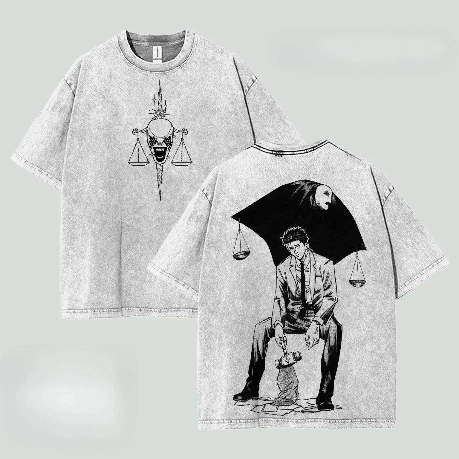

Anime Jujutsu Kaisen Y2k T Shirt Hiromi Higuruma Washed Oversized T-shirt For Men s Clothing High Quality Pure Cotton Tees Tops XXL сірий колір