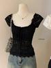 Pure Desire Hottie Sexy One-word Shoulder Lace Short-sleeved T-shirt Women's Summer Tight Short Thin Temperament Unique Top