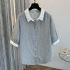 Blouses Shirt for Women Summer Cotton Short Sleeve Retro Casual Loose Blouse Coat Top