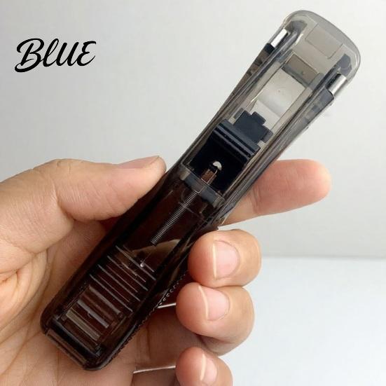 Reusable Binder Clips Paper Clip Stapler Portable Dispenser No Hole Punching Pusher with 50 Refillable Transparent Metal Office School Supplies Home