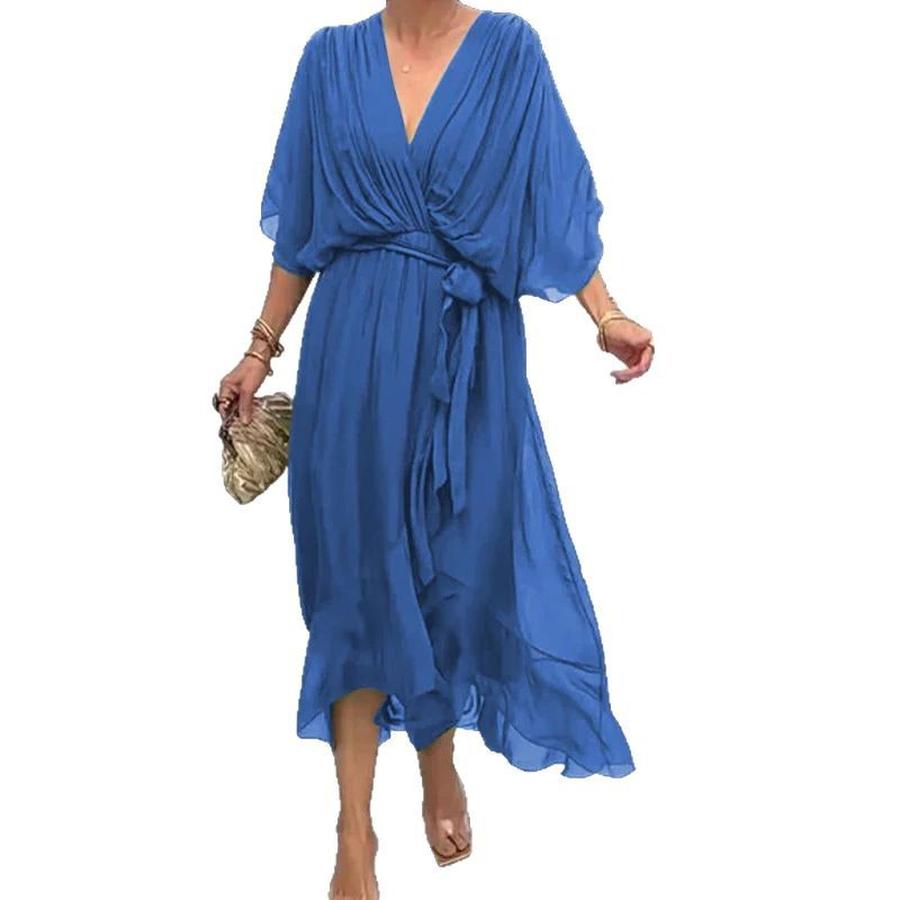 New Women's Clothing Solid Color Strap Long Sleeve Batwing Sleeve Irregular Dress Plus Size