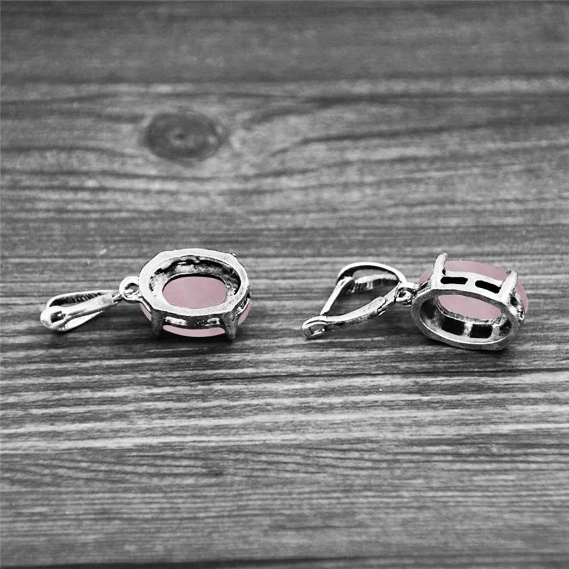 Vintage Natürlicher Quarz Jade Amethyst Krallen Anhänger Ohrringe Antik Versilbert Stein Unakit Mode Damen Schmuck