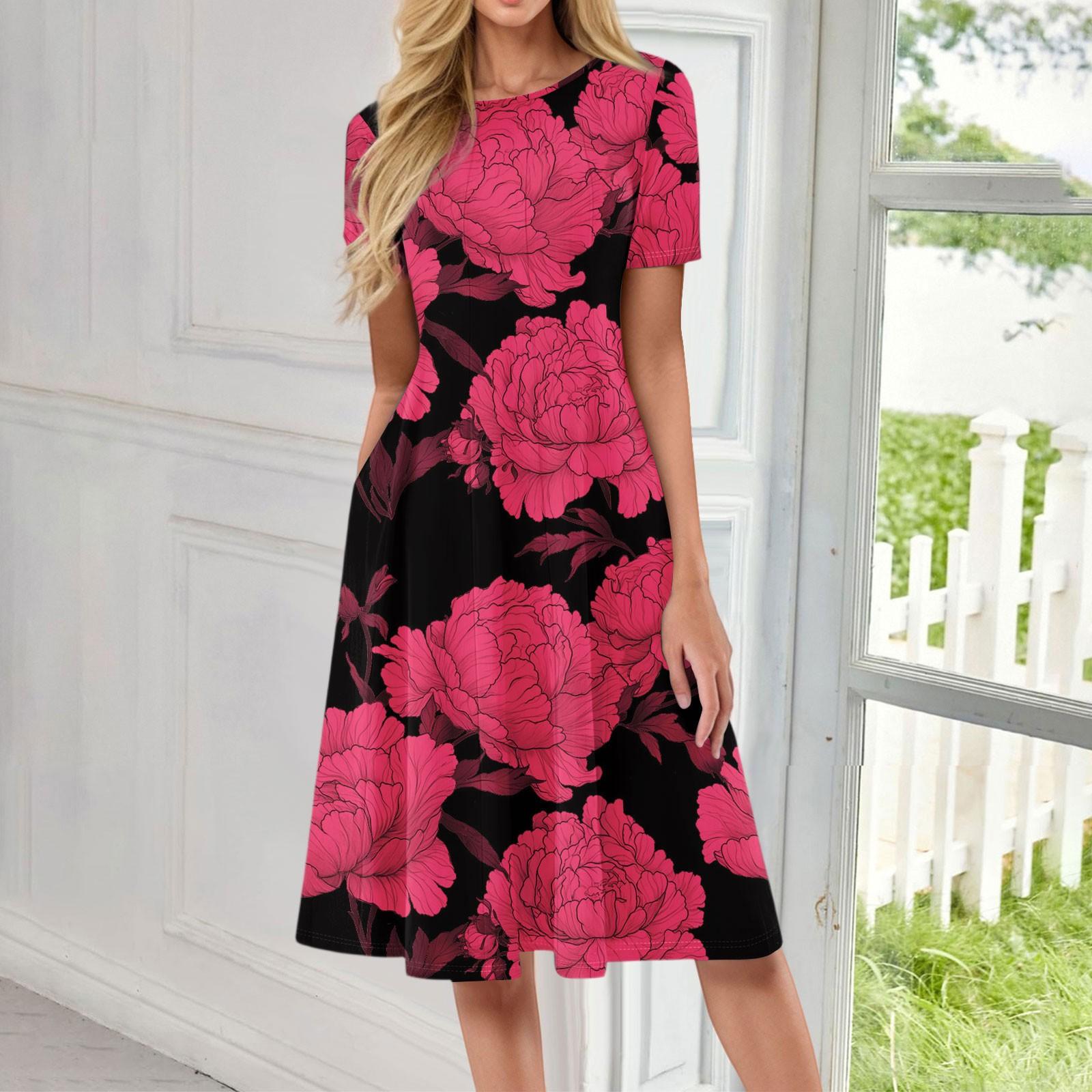 

Жіночий повсякденний літній сарафан у стилі бохо, пляжна сукня, квіткові блузи для жінок, круглий виріз, вільні сукні XL