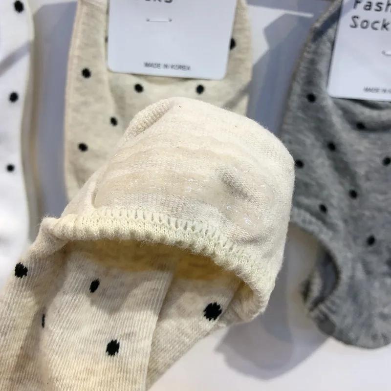 Cotton Polka Dot Boat Socks for Women Spring Summer New Fashion Non-slip Breathable Invisible Spotted Short Low Ankle Stockings