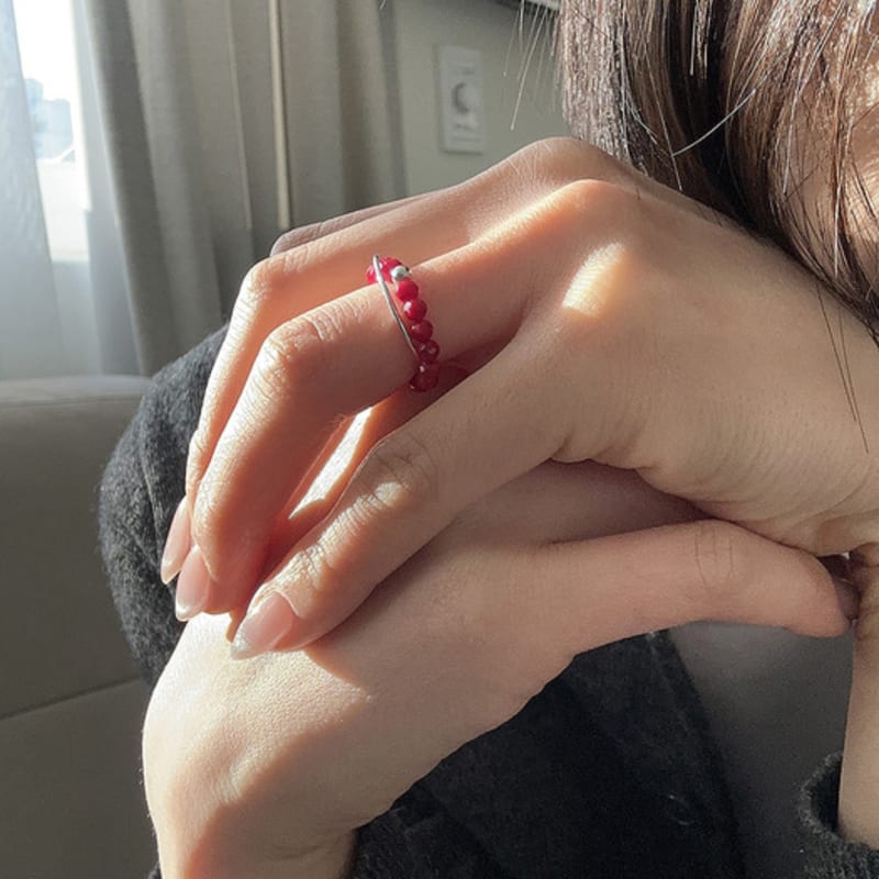 mosxe [925silver] Red beads layered ring