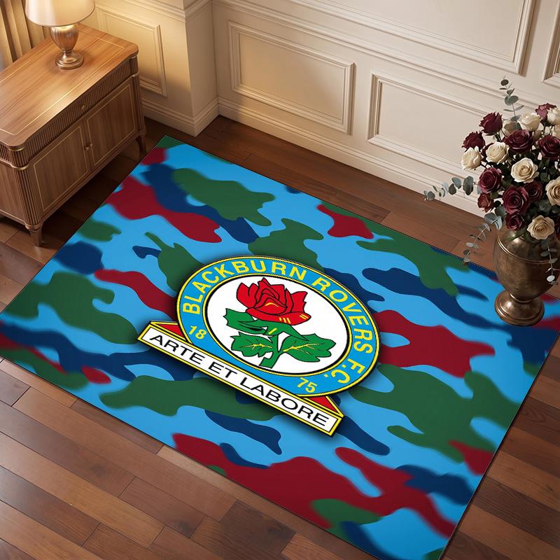 Blackburn Rovers Football Print Crystal Velvet Rug, Comfortable Water Absorbent Non Slip Indoor Floor Carpet