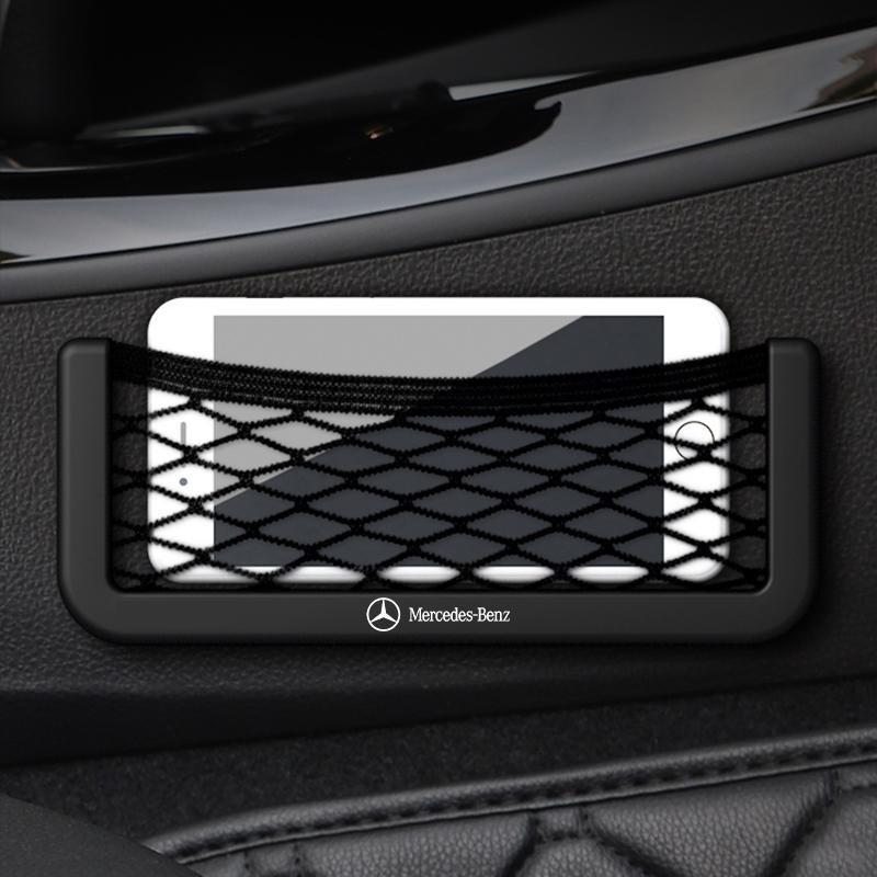 Car Net Bag Phone Holder Storage Net Box Pocket Organizer Auto Accessories For Mercedes-Benz AMG C500 C200 C300 A B C E GLA CLA GLK GL ML GLE